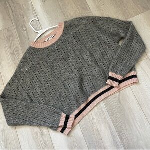 Autumn Cashmere Sweater silk pointelle crop varsity stripe womens Gray (medium)